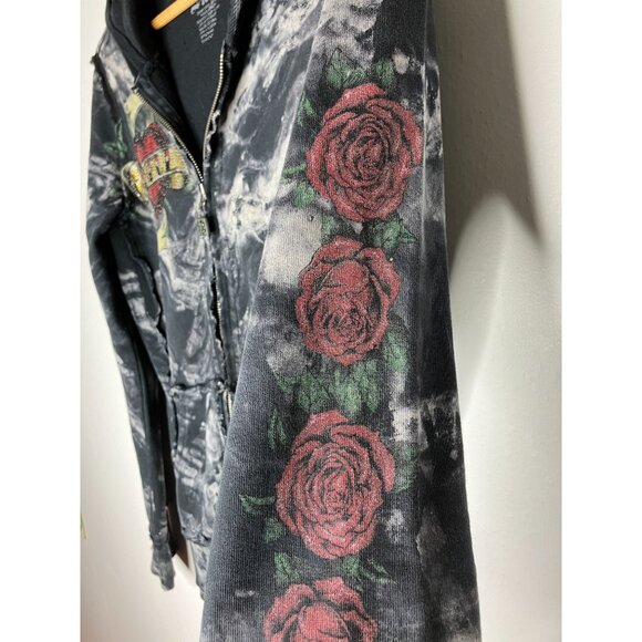 Y2K Sinful Affliction Womens Medium Zip Up Hoodie Black Tie Dye Rose Tattoo Hear - Picture 4 of 13